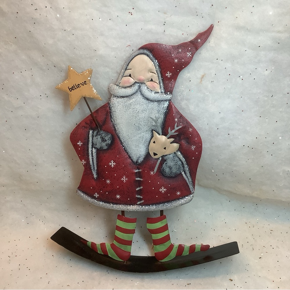 Metal Rocking Santa ELf Reindeer BELIEVE Hand Painted Sunset Vista